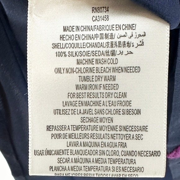 BCBGMAXAZRIA Mara 100% Silk 3/4 Sleeve Blouse • XS • navy blue, purple •‎ lace - Picture 8 of 9